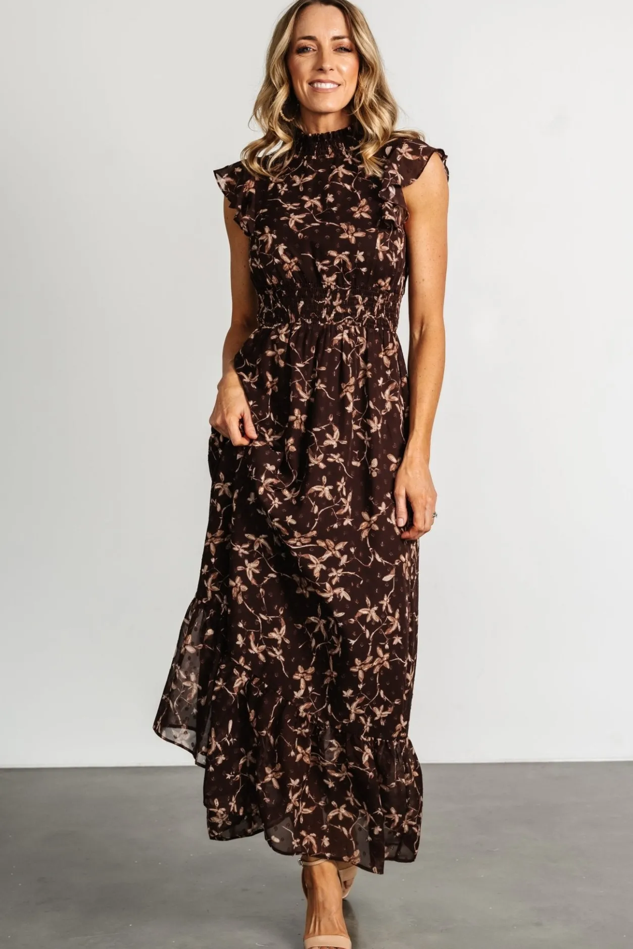 Fashion Baltic Born Kearny Ruffle Maxi Dress | Brown + Natural Brown+Natural