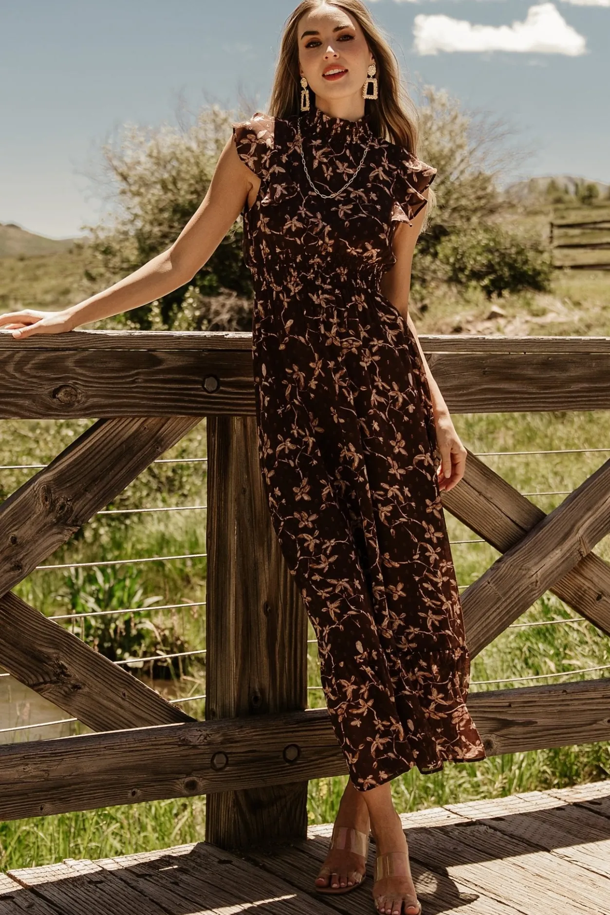 Fashion Baltic Born Kearny Ruffle Maxi Dress | Brown + Natural Brown+Natural