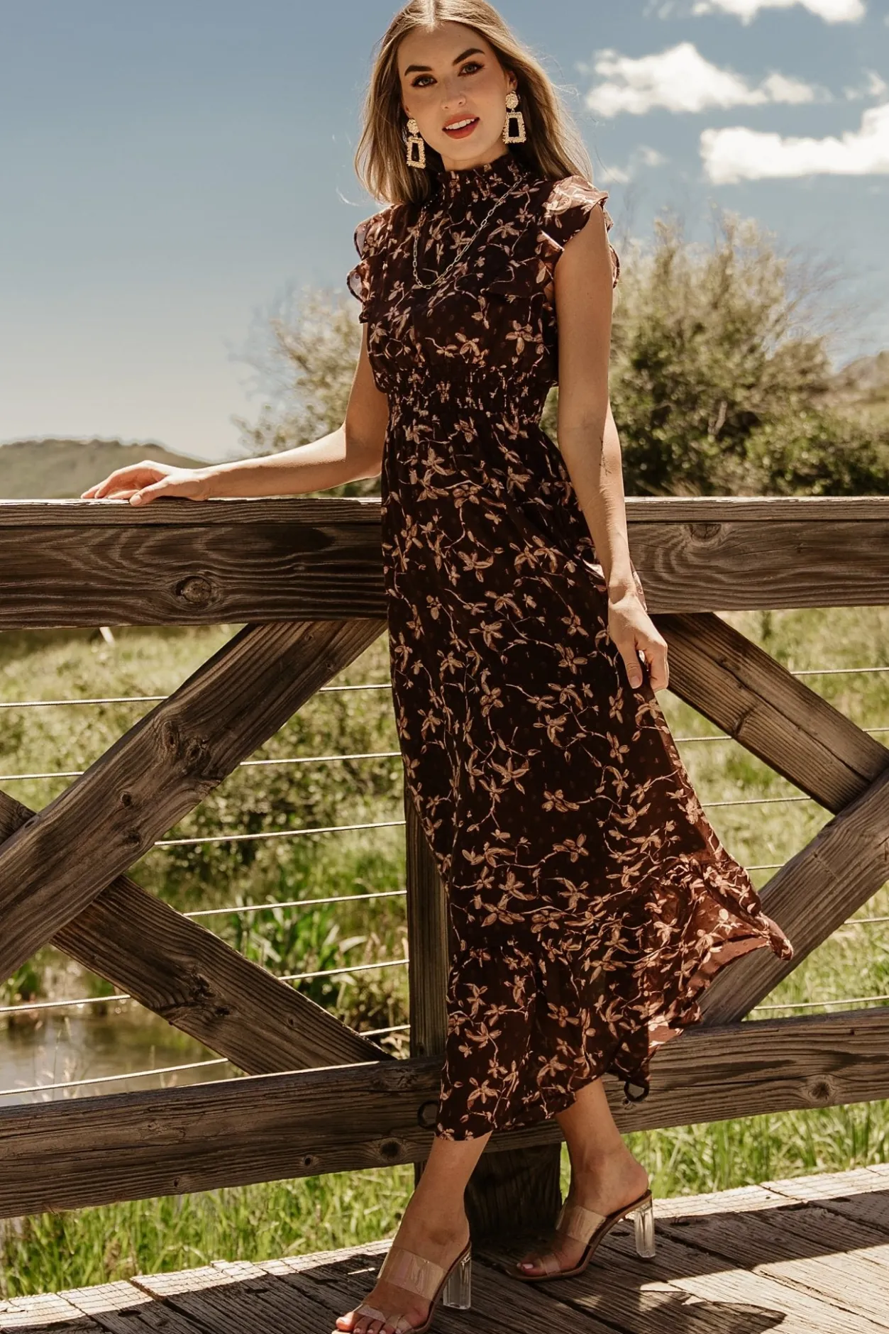 Fashion Baltic Born Kearny Ruffle Maxi Dress | Brown + Natural Brown+Natural
