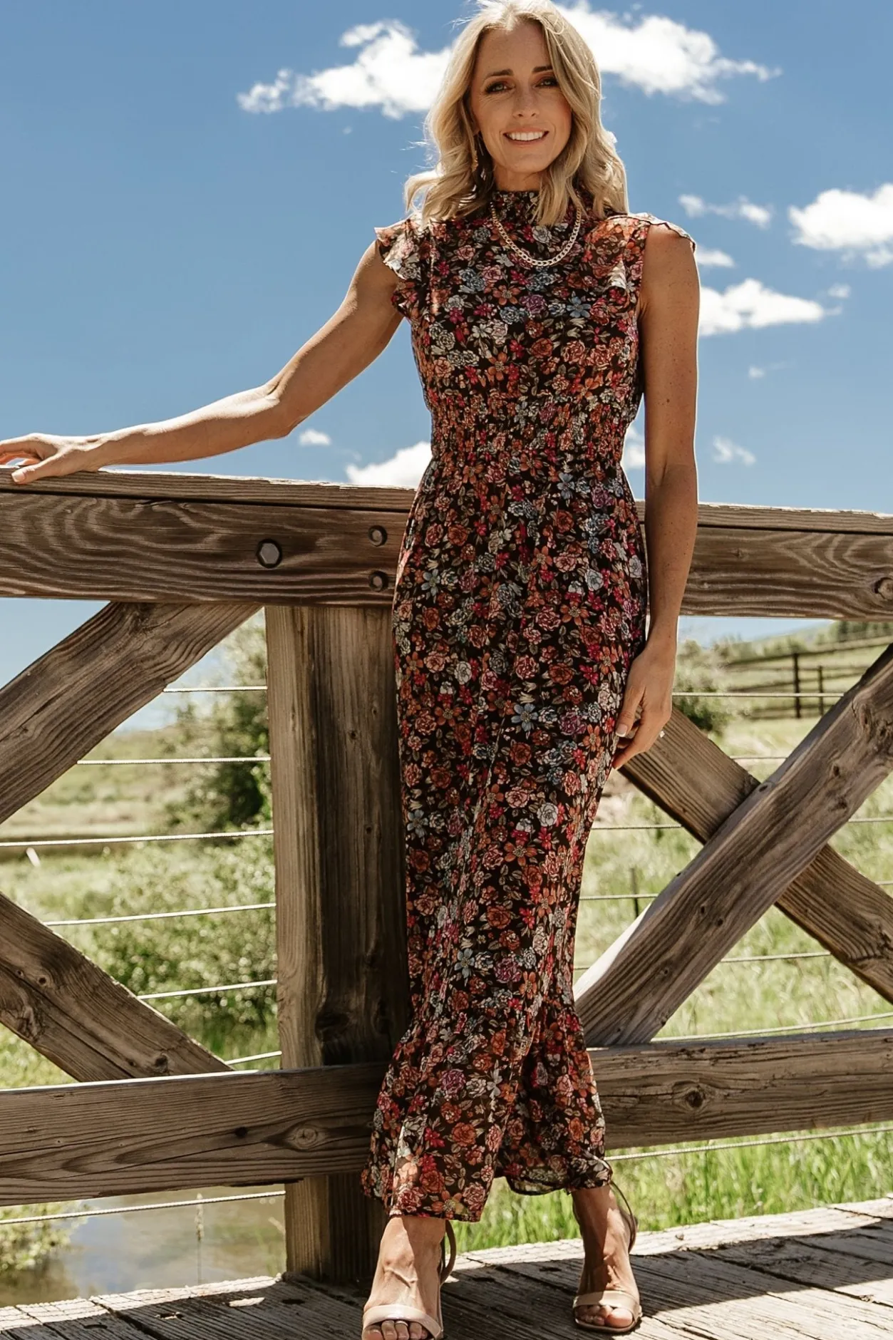 Discount Baltic Born Kearny Ruffle Maxi Dress | Brown Multi Floral BrownMultiFloral
