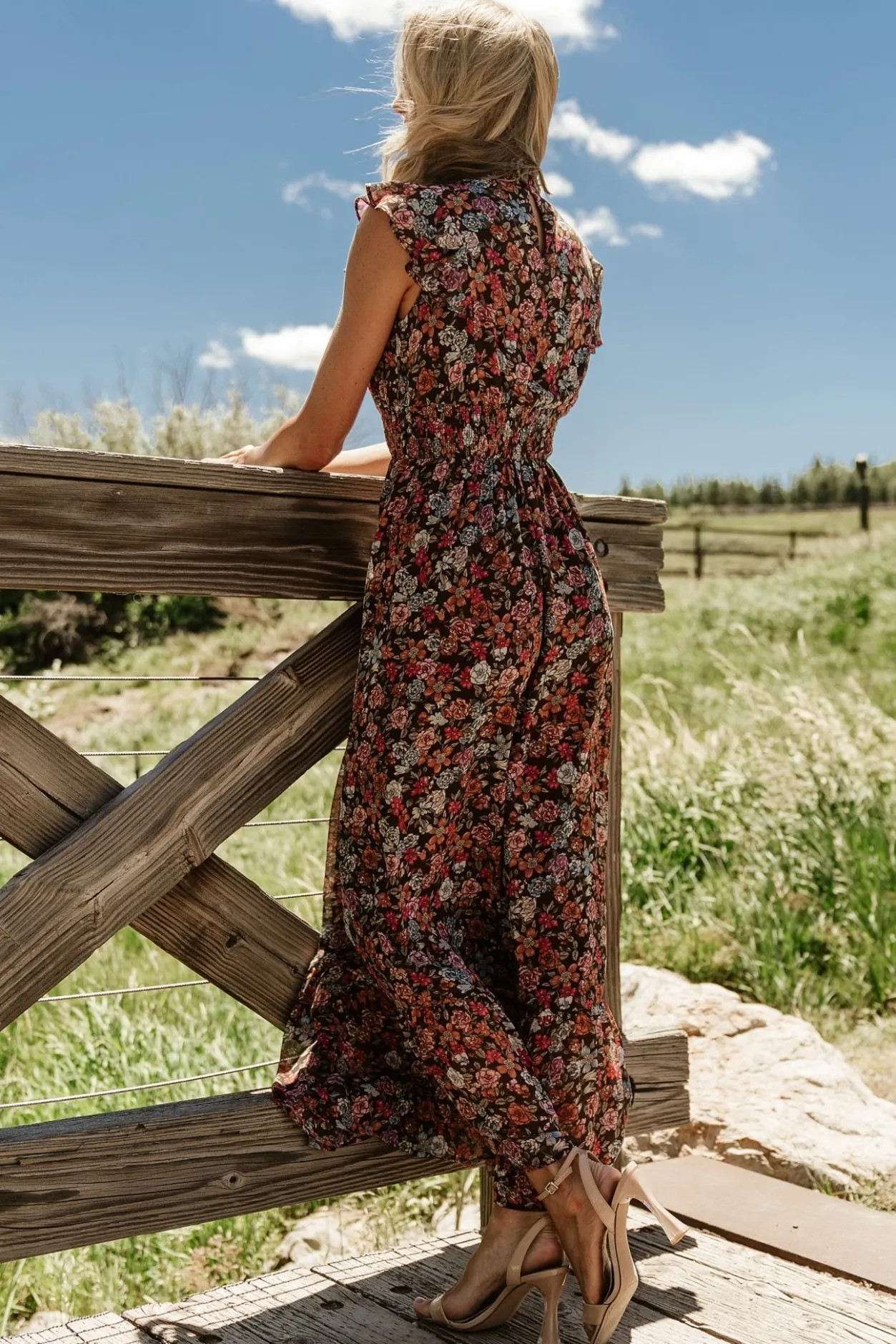Discount Baltic Born Kearny Ruffle Maxi Dress | Brown Multi Floral BrownMultiFloral