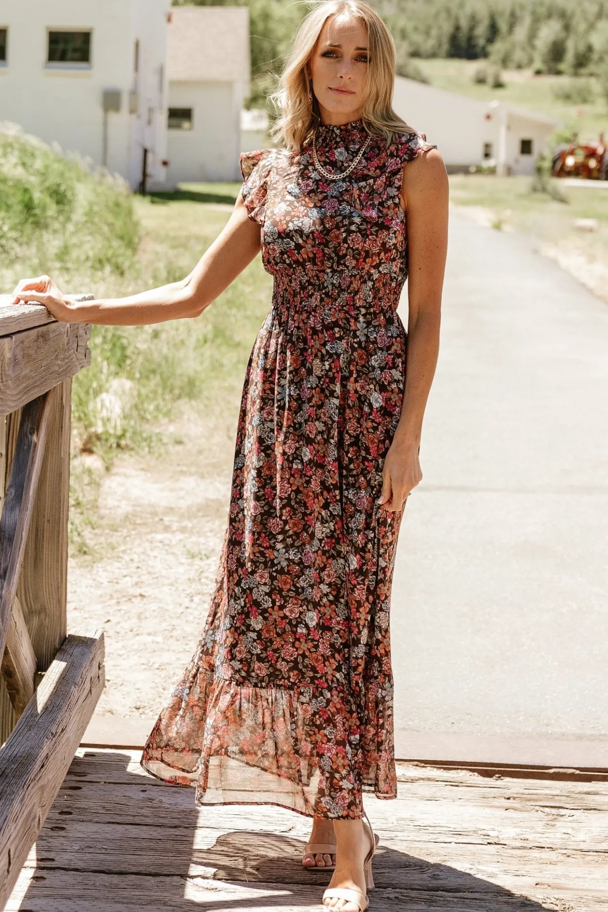 Discount Baltic Born Kearny Ruffle Maxi Dress | Brown Multi Floral BrownMultiFloral