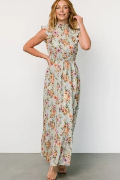 Clearance Baltic Born Kearny Ruffle Maxi Dress | Light Blue Floral + Gold LightBlueFloral+Gold