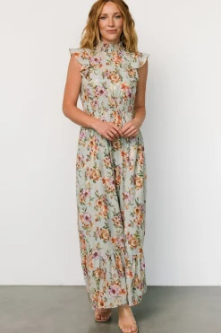 Clearance Baltic Born Kearny Ruffle Maxi Dress | Light Blue Floral + Gold LightBlueFloral+Gold