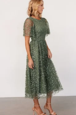 Clearance Baltic Born Kendra Embroidered Dress | Dark Sage DarkSage
