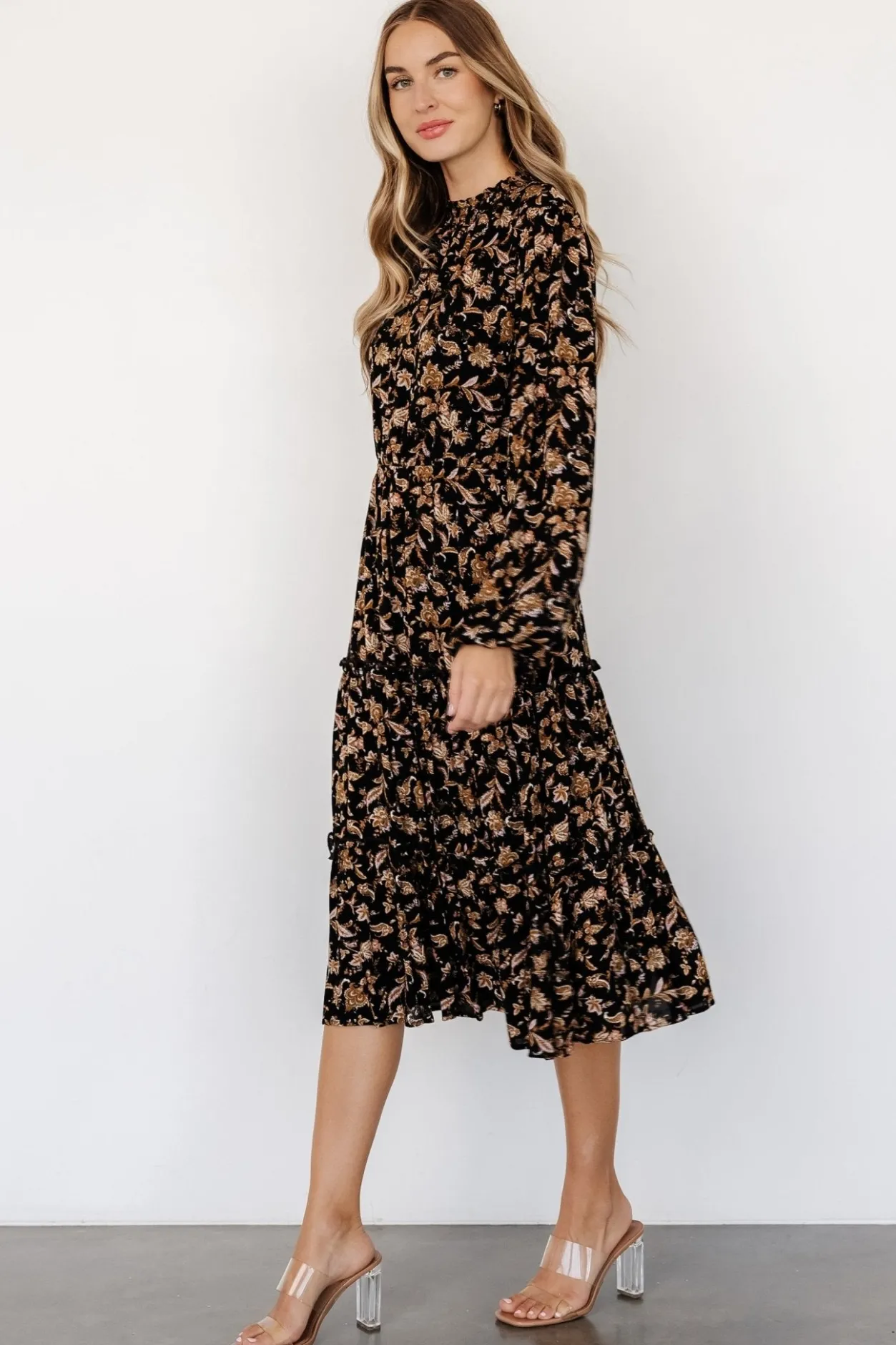 Clearance Baltic Born Kenice Mock Neck Dress | Black + Camel Print Black+CamelPrint