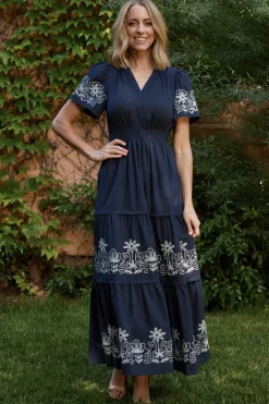 Hot Baltic Born Kennedy Embroidered Maxi Dress | Blue
