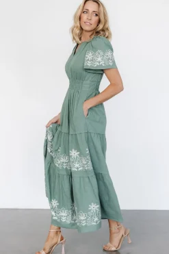 Fashion Baltic Born Kennedy Embroidered Maxi Dress | Dark Sage DarkSage