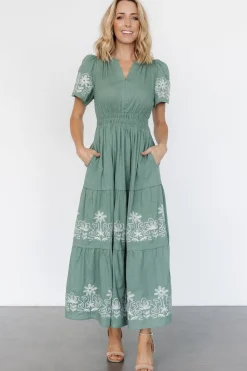 Fashion Baltic Born Kennedy Embroidered Maxi Dress | Dark Sage DarkSage