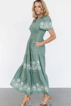 Fashion Baltic Born Kennedy Embroidered Maxi Dress | Dark Sage DarkSage