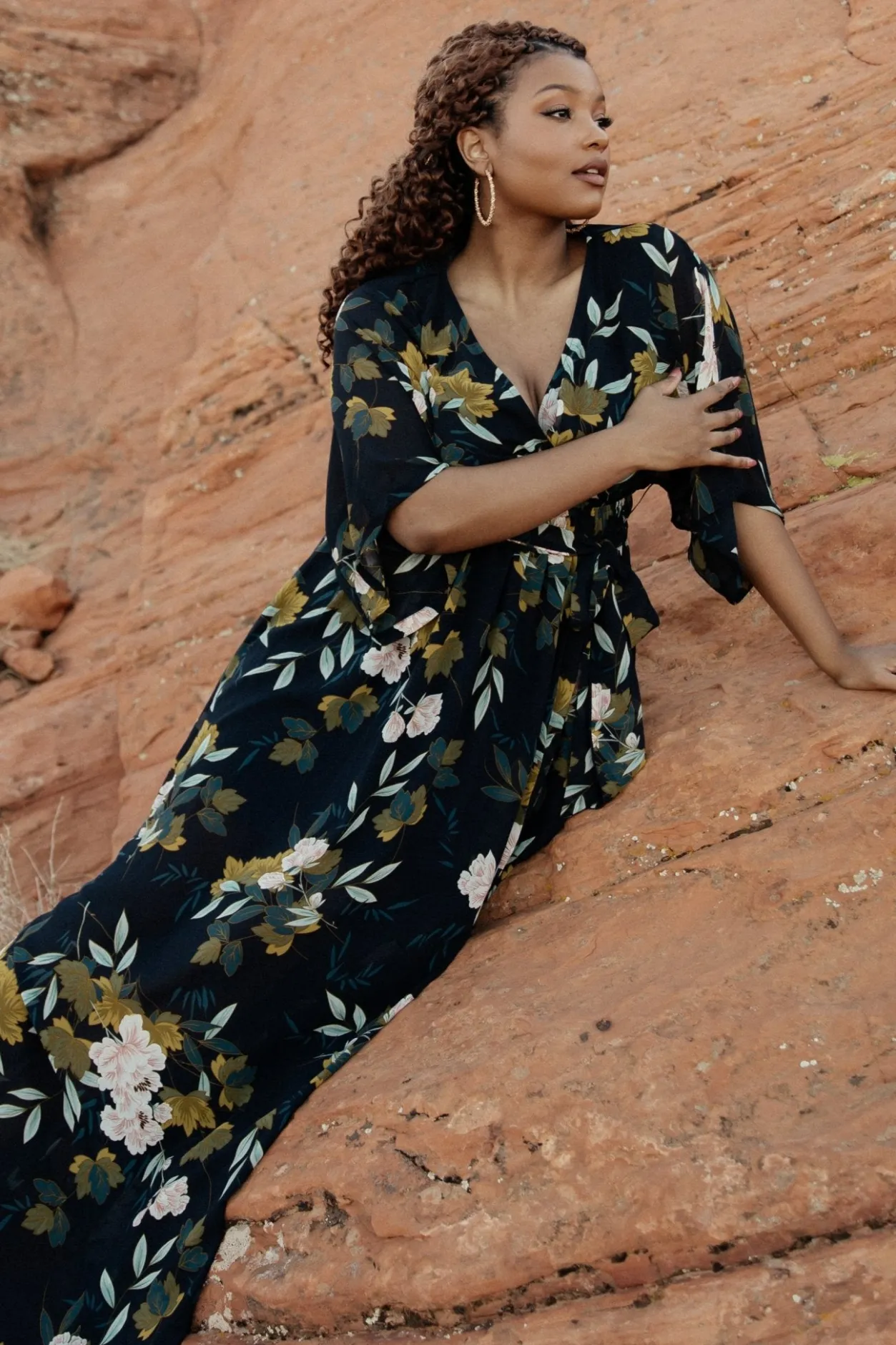 Outlet Baltic Born Kia Kimono Maxi Dress | Navy Floral NavyFloral