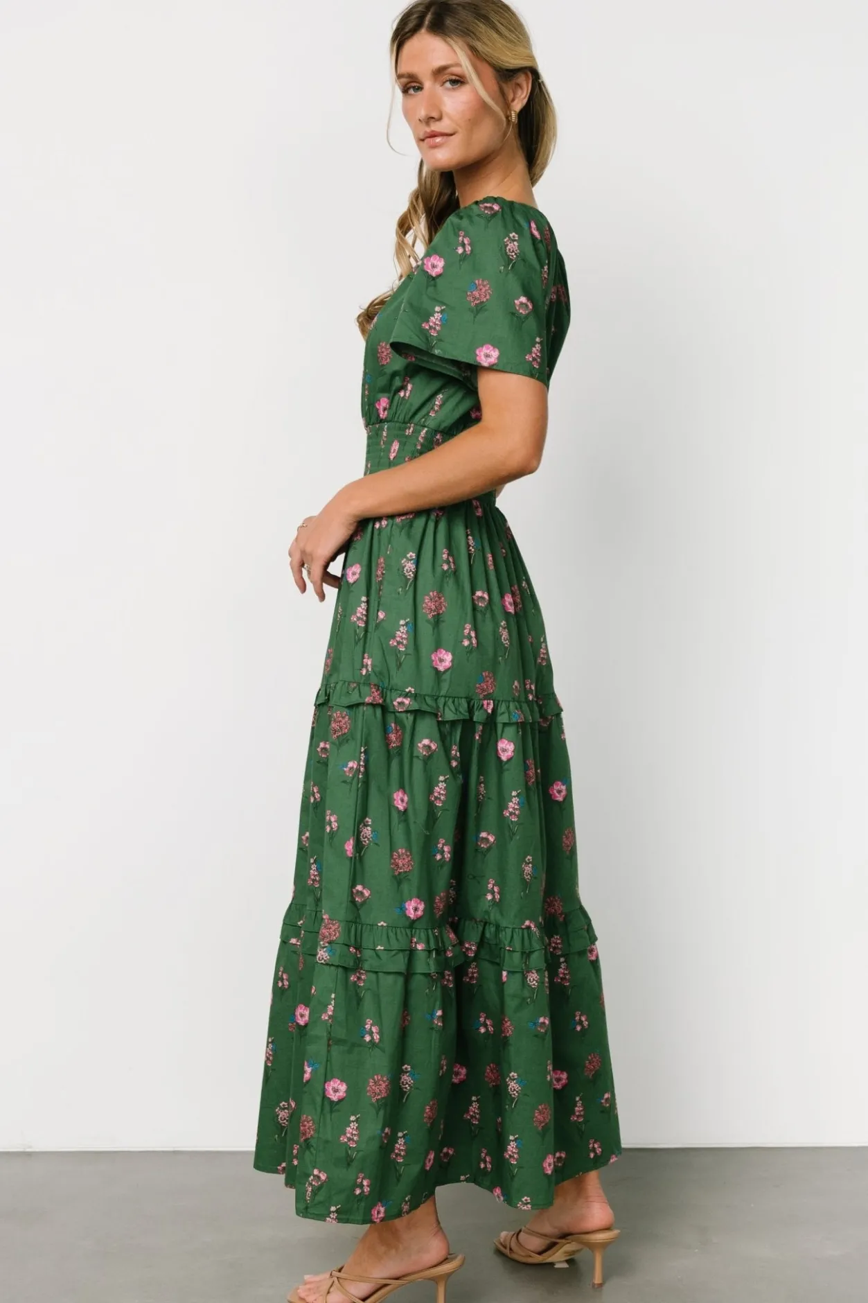 New Baltic Born Kiana Poplin Maxi Dress | Green + Pink Green+Pink