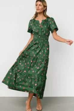 New Baltic Born Kiana Poplin Maxi Dress | Green + Pink Green+Pink