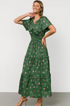 New Baltic Born Kiana Poplin Maxi Dress | Green + Pink Green+Pink