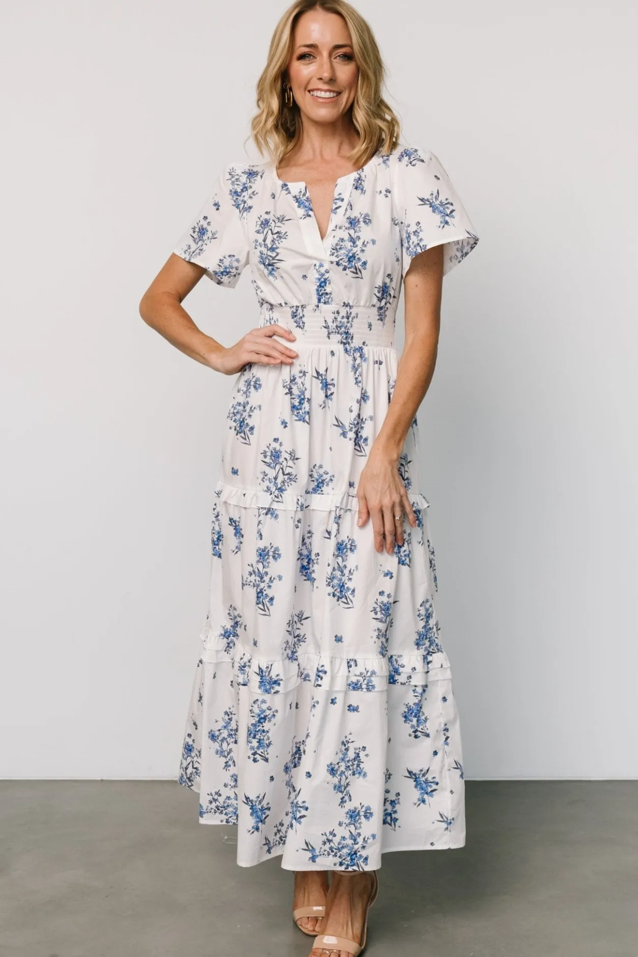 Fashion Baltic Born Kiana Poplin Maxi Dress | Off White + Blue OffWhite+Blue