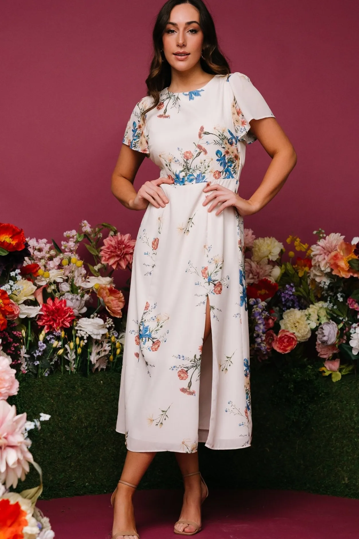 Online Baltic Born Kirsten Midi Dress | Cream Floral CreamFloral