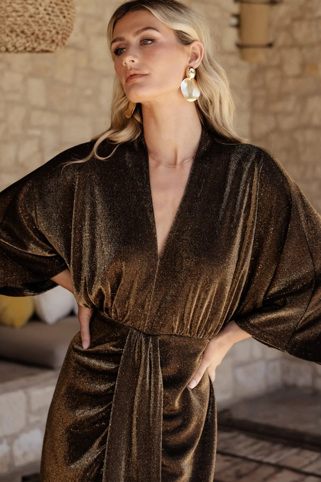 New Baltic Born Kleo Ruched Midi Dress | Bronze Shimmer BronzeShimmer