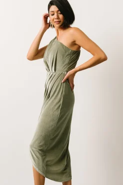 Discount Baltic Born Kourtney Velvet One Shoulder Midi Dress | Sage