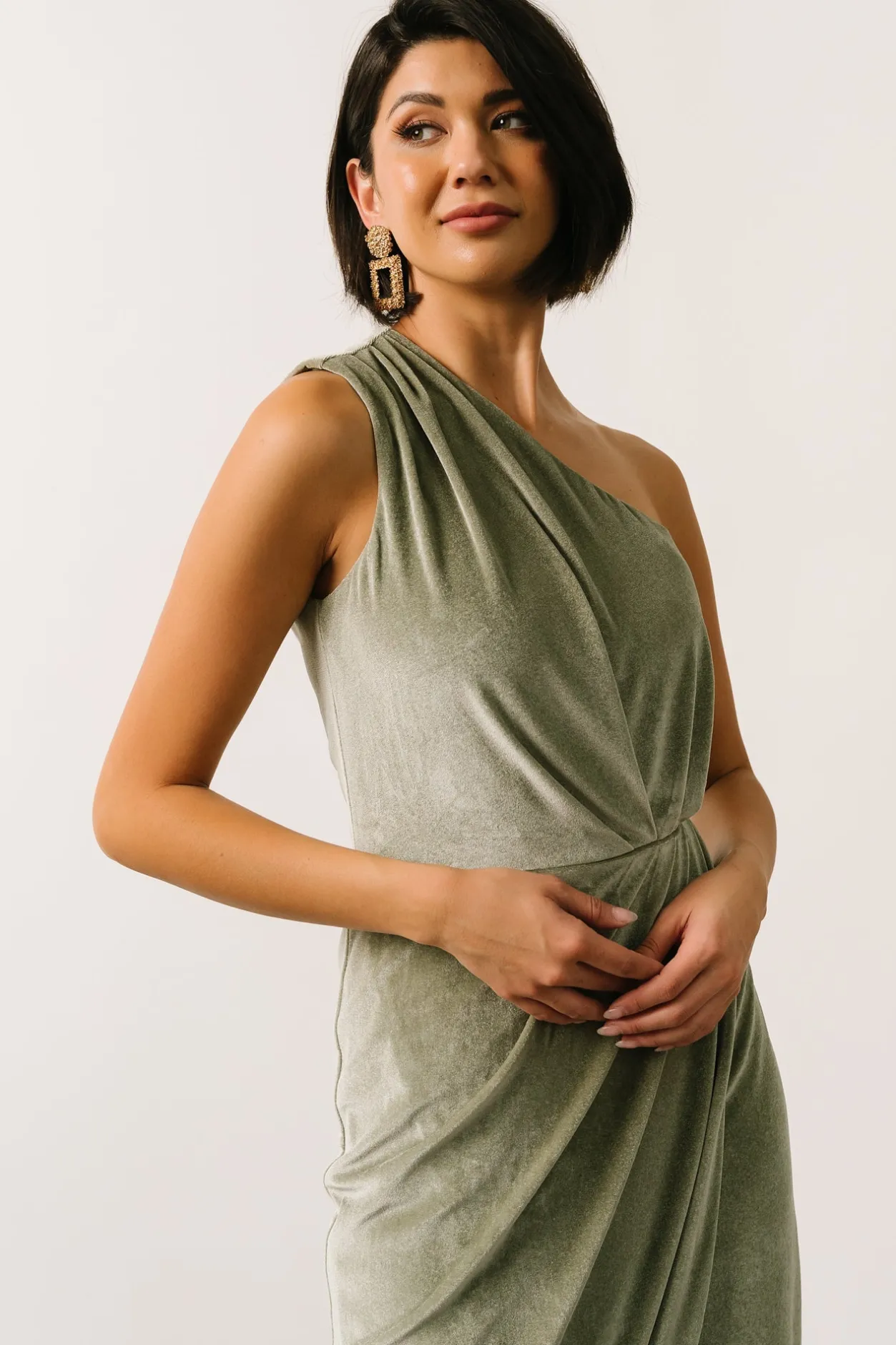 Discount Baltic Born Kourtney Velvet One Shoulder Midi Dress | Sage