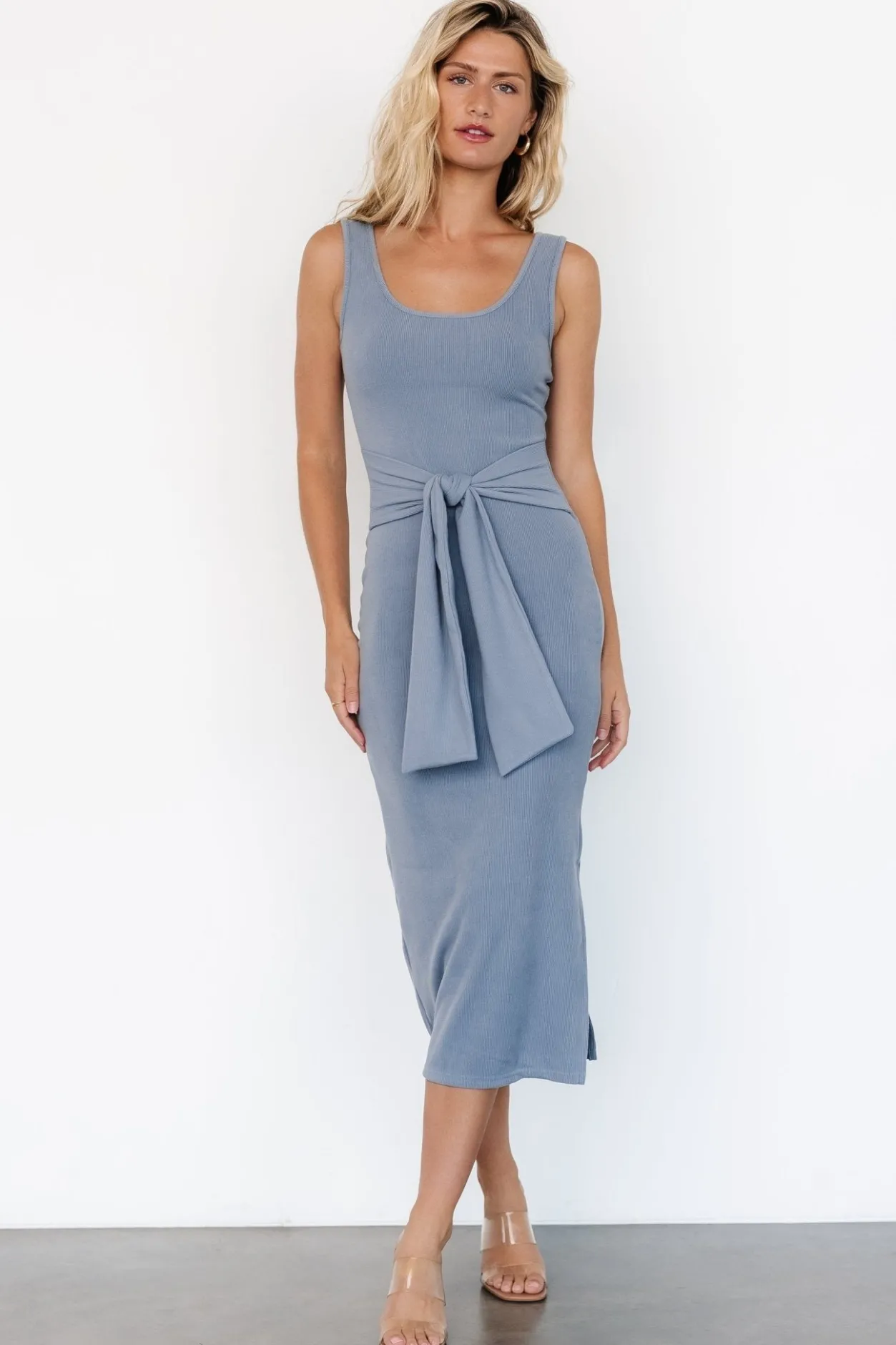 Discount Baltic Born Kylee Front Tie Dress | Dusty Blue DustyBlue