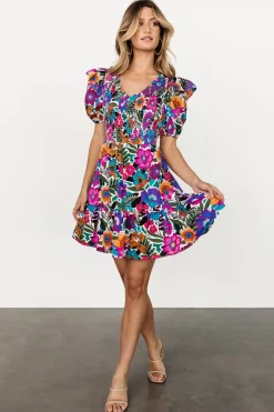 Online Baltic Born Kyrie Puff Sleeve Short Dress | White Multi WhiteMulti