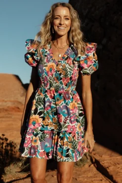 Online Baltic Born Kyrie Puff Sleeve Short Dress | White Multi WhiteMulti
