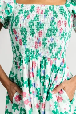 Fashion Baltic Born Laguna Smocked Maxi Dress | Green Floral GreenFloral