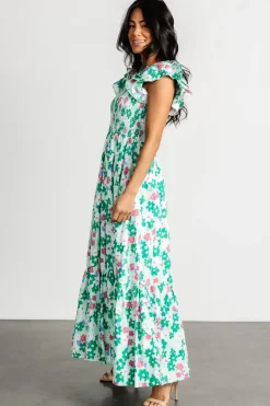 Fashion Baltic Born Laguna Smocked Maxi Dress | Green Floral GreenFloral