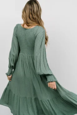 Fashion Baltic Born Lainey Smocked Dotted Midi Dress | Dark Sage DarkSage