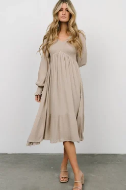Discount Baltic Born Lainey Smocked Dotted Midi Dress | Beige