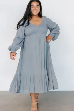Clearance Baltic Born Lainey Smocked Dotted Midi Dress | Dusty Blue DustyBlue