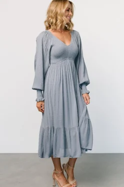 Clearance Baltic Born Lainey Smocked Dotted Midi Dress | Dusty Blue DustyBlue