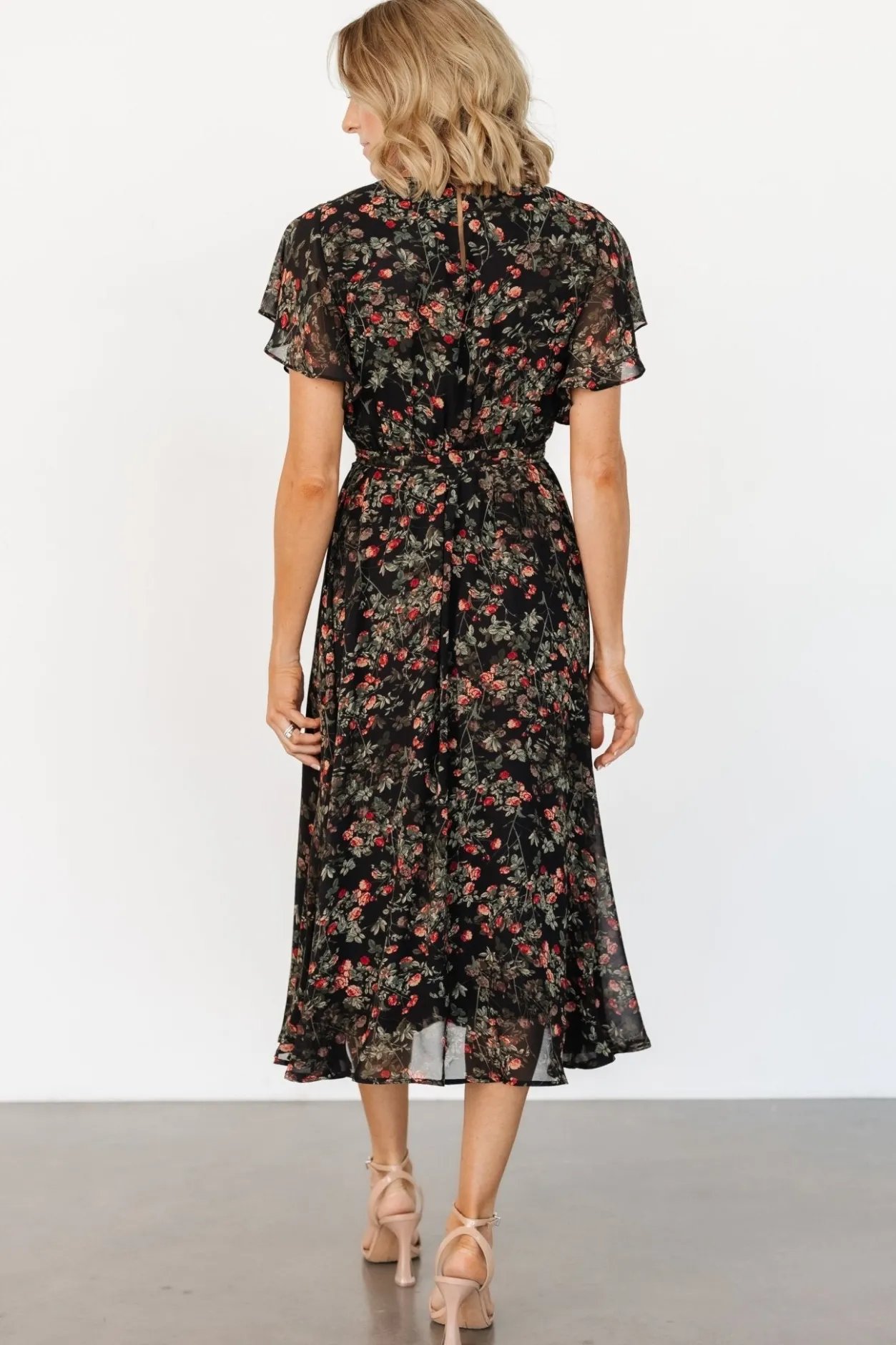 Fashion Baltic Born Laurel Midi Dress | Black + Red Floral Black+RedFloral