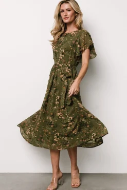 Discount Baltic Born Laurel Midi Dress | Olive Floral OliveFloral