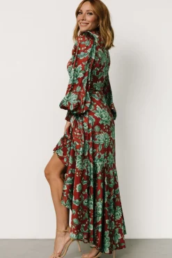 Outlet Baltic Born Lavinia Ruffle Maxi Dress | Rust + Green Floral Rust+GreenFloral