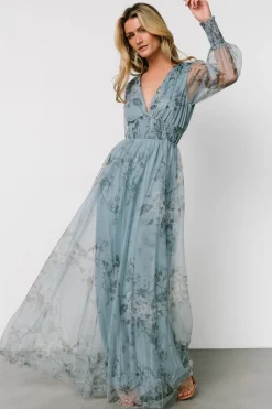 Discount Baltic Born Layla Tulle Maxi Dress | Dusty Blue Floral DustyBlueFloral