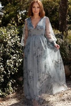 Discount Baltic Born Layla Tulle Maxi Dress | Dusty Blue Floral DustyBlueFloral