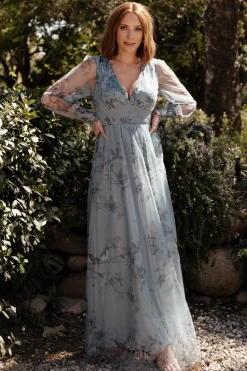 Discount Baltic Born Layla Tulle Maxi Dress | Dusty Blue Floral DustyBlueFloral
