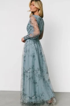 Discount Baltic Born Layla Tulle Maxi Dress | Dusty Blue Floral DustyBlueFloral
