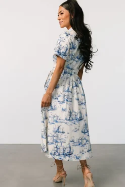 New Baltic Born Layne Midi Dress | Cream + Blue Cream+Blue