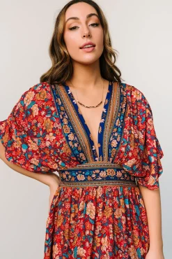 New Baltic Born Leeanne Midi Dress | Red Multi Floral RedMultiFloral
