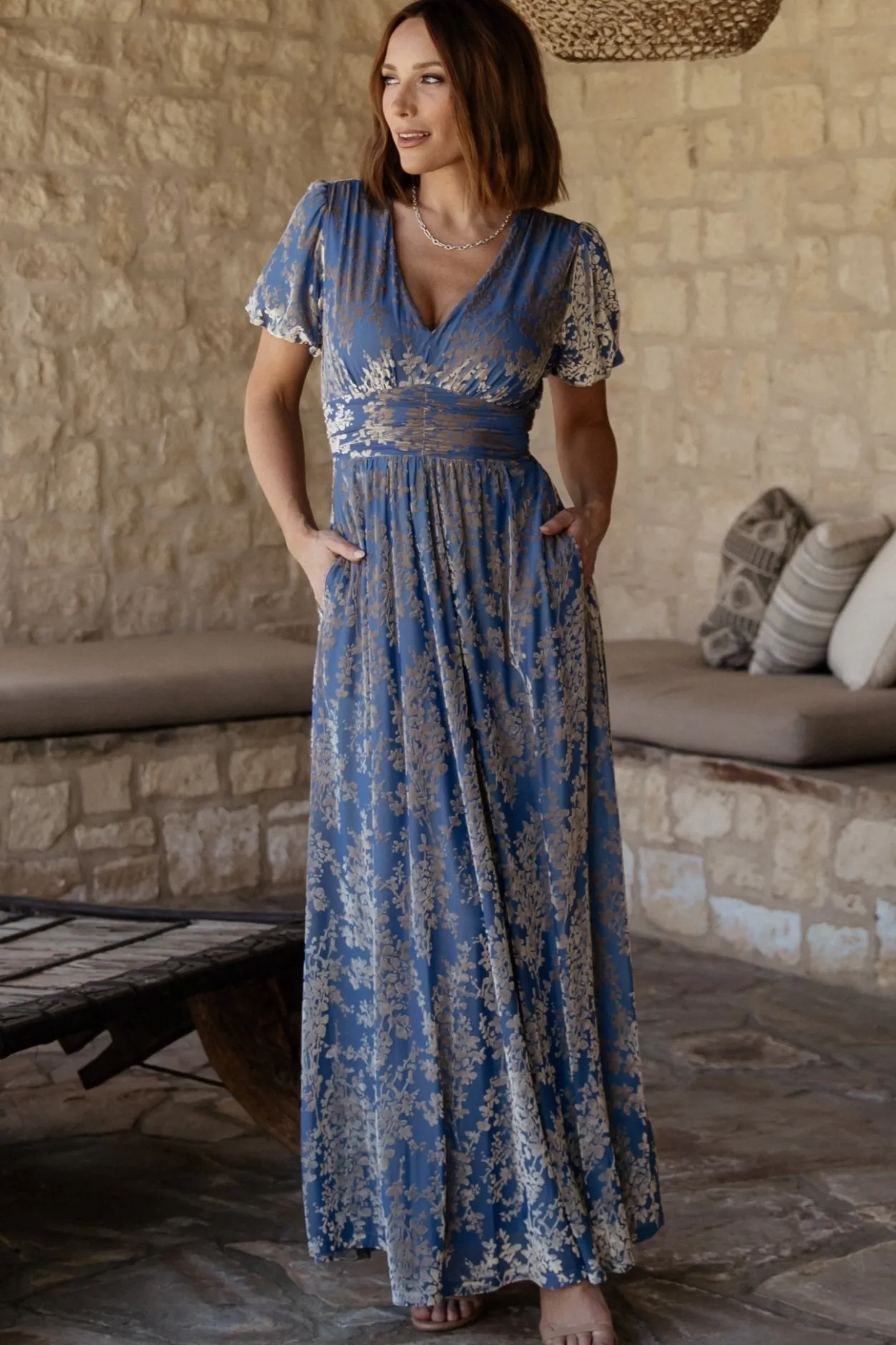 Discount Baltic Born Leslie Velvet Maxi Dress | Blue + Silver Blue+Silver