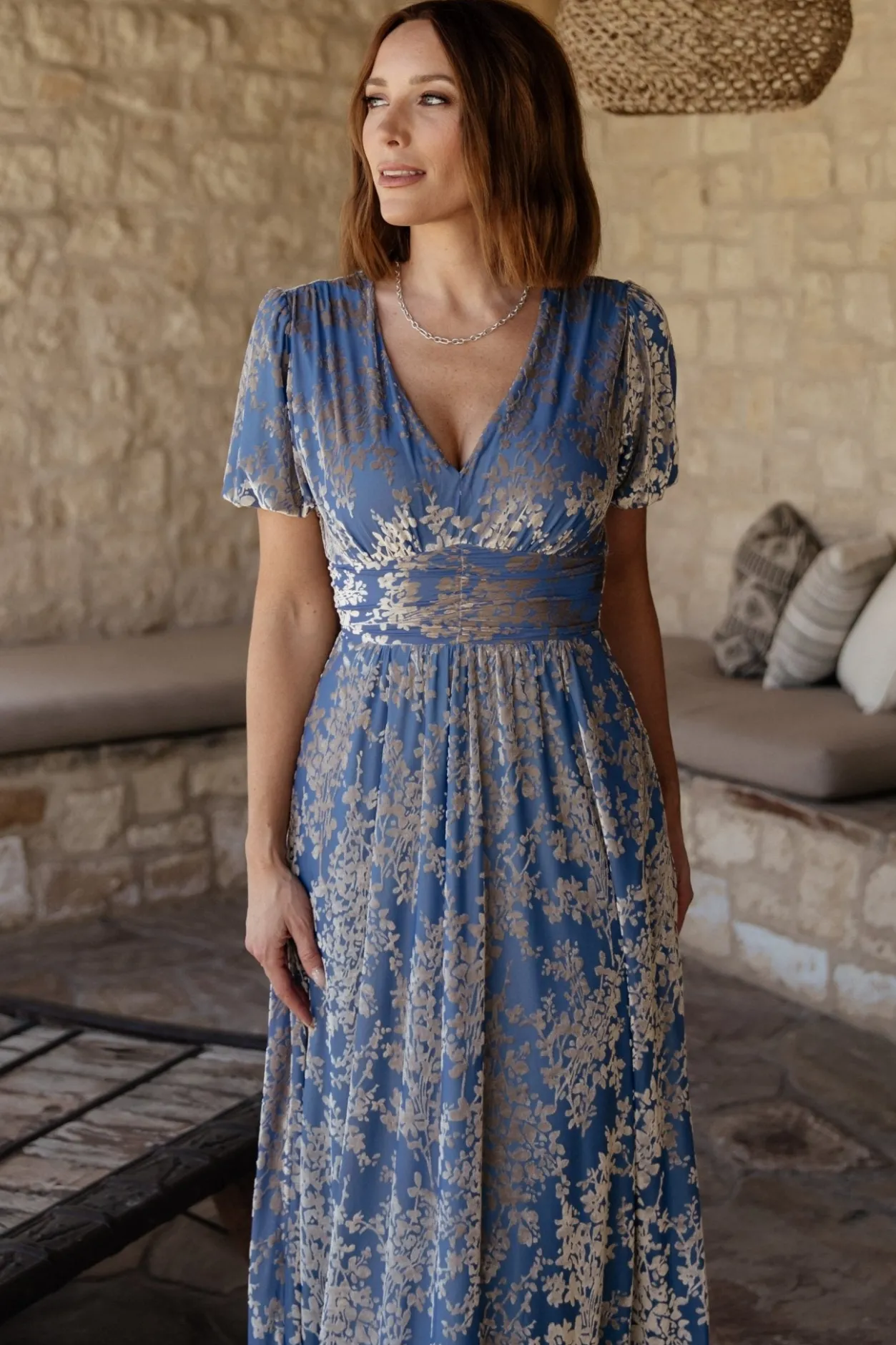 Discount Baltic Born Leslie Velvet Maxi Dress | Blue + Silver Blue+Silver