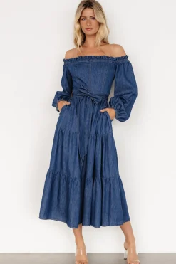 Hot Baltic Born Lewiston Off Shoulder Dress | Denim Blue DenimBlue