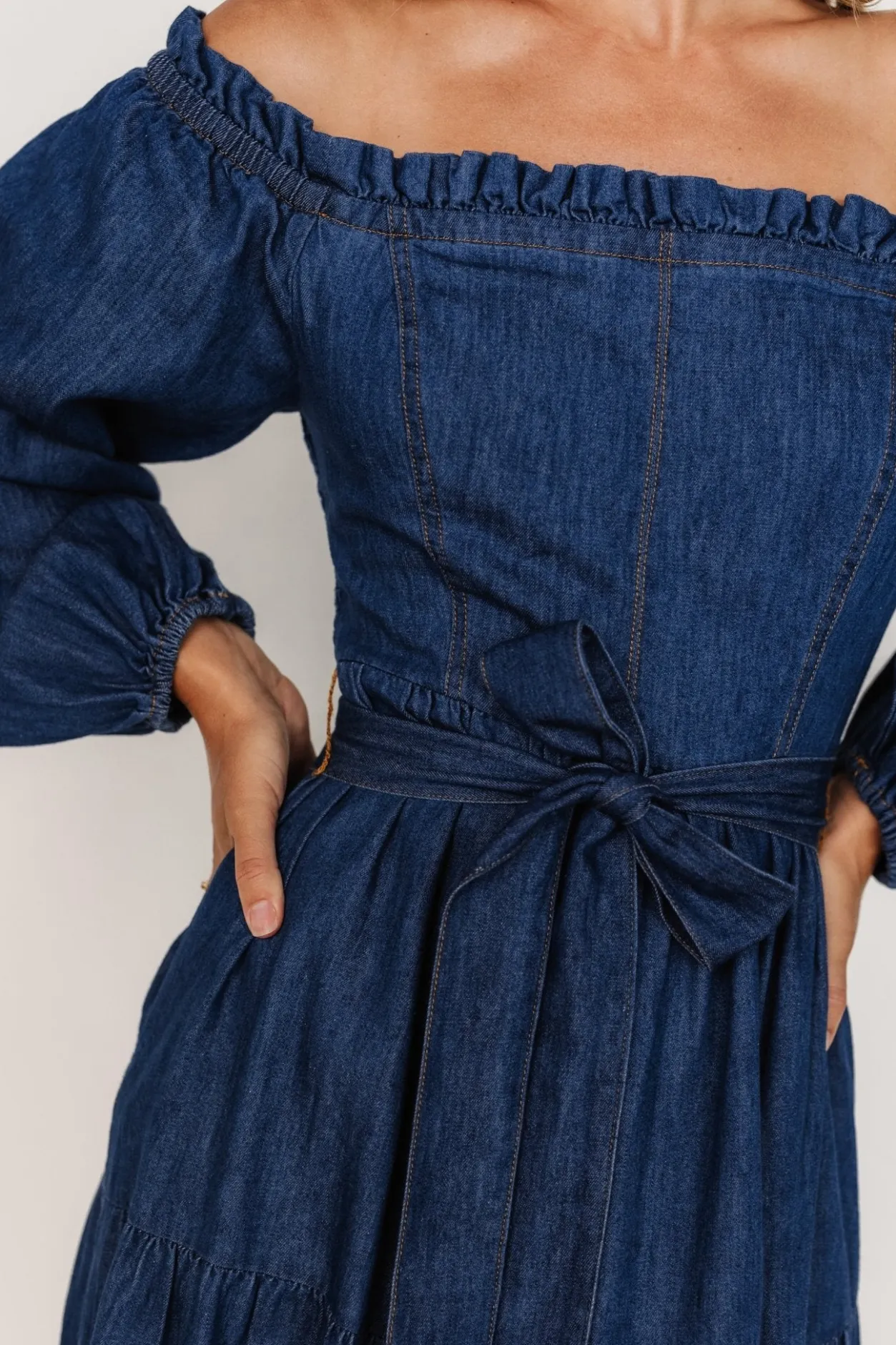 Hot Baltic Born Lewiston Off Shoulder Dress | Denim Blue DenimBlue