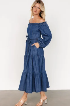 Hot Baltic Born Lewiston Off Shoulder Dress | Denim Blue DenimBlue