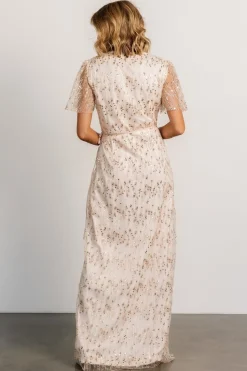 New Baltic Born Liza Sequin Wrap Maxi Dress | Rose Gold RoseGold