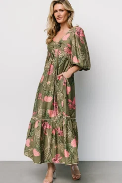 Clearance Baltic Born Lonna Dress | Olive + Fuschia Floral Olive+FuschiaFloral