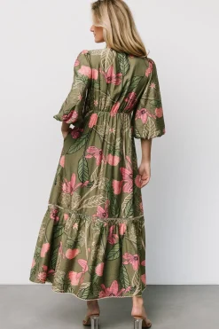 Clearance Baltic Born Lonna Dress | Olive + Fuschia Floral Olive+FuschiaFloral