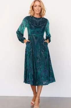 Discount Baltic Born Lorielle Velvet Midi Dress | Emerald Print EmeraldPrint